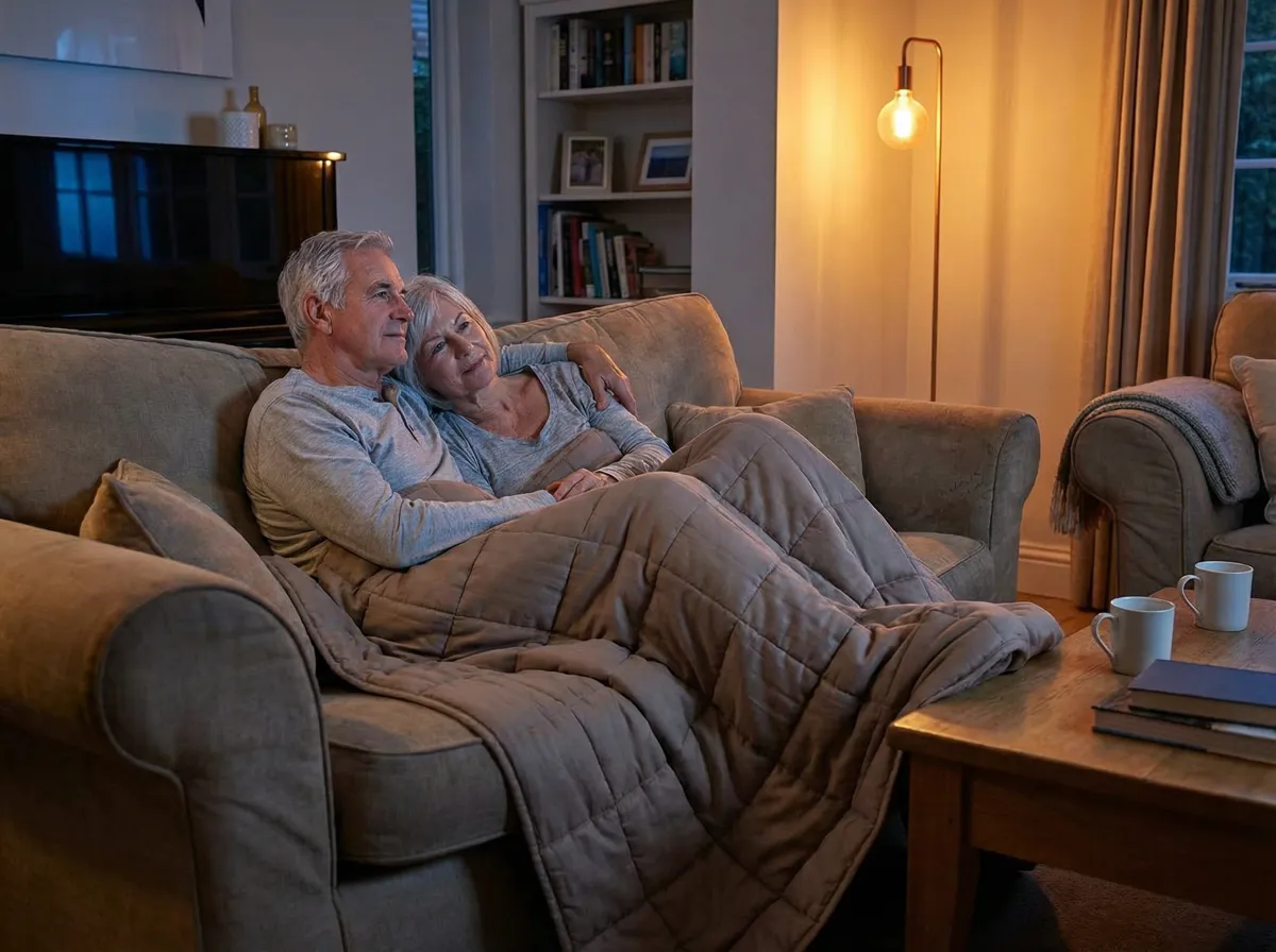 Paar genie&szlig;t den Abend mit der W&auml;rmova Decke